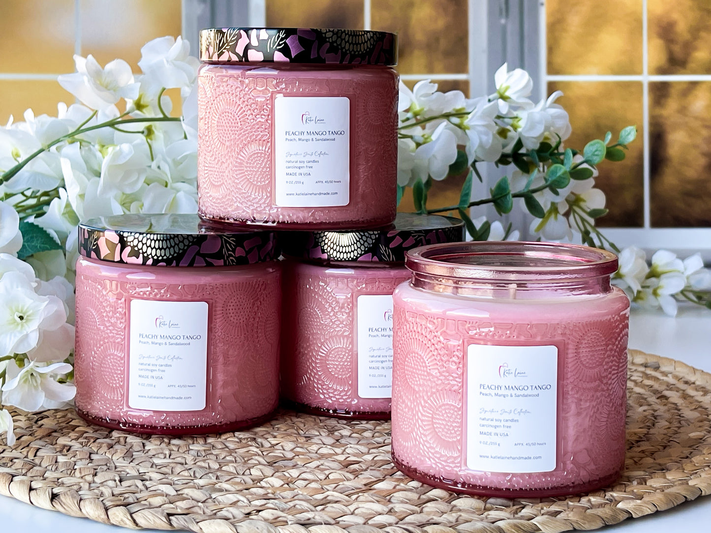 Peachy Mango Tango Clean Scent Candle - Handcrafted Aromatherapy in Soy Wax