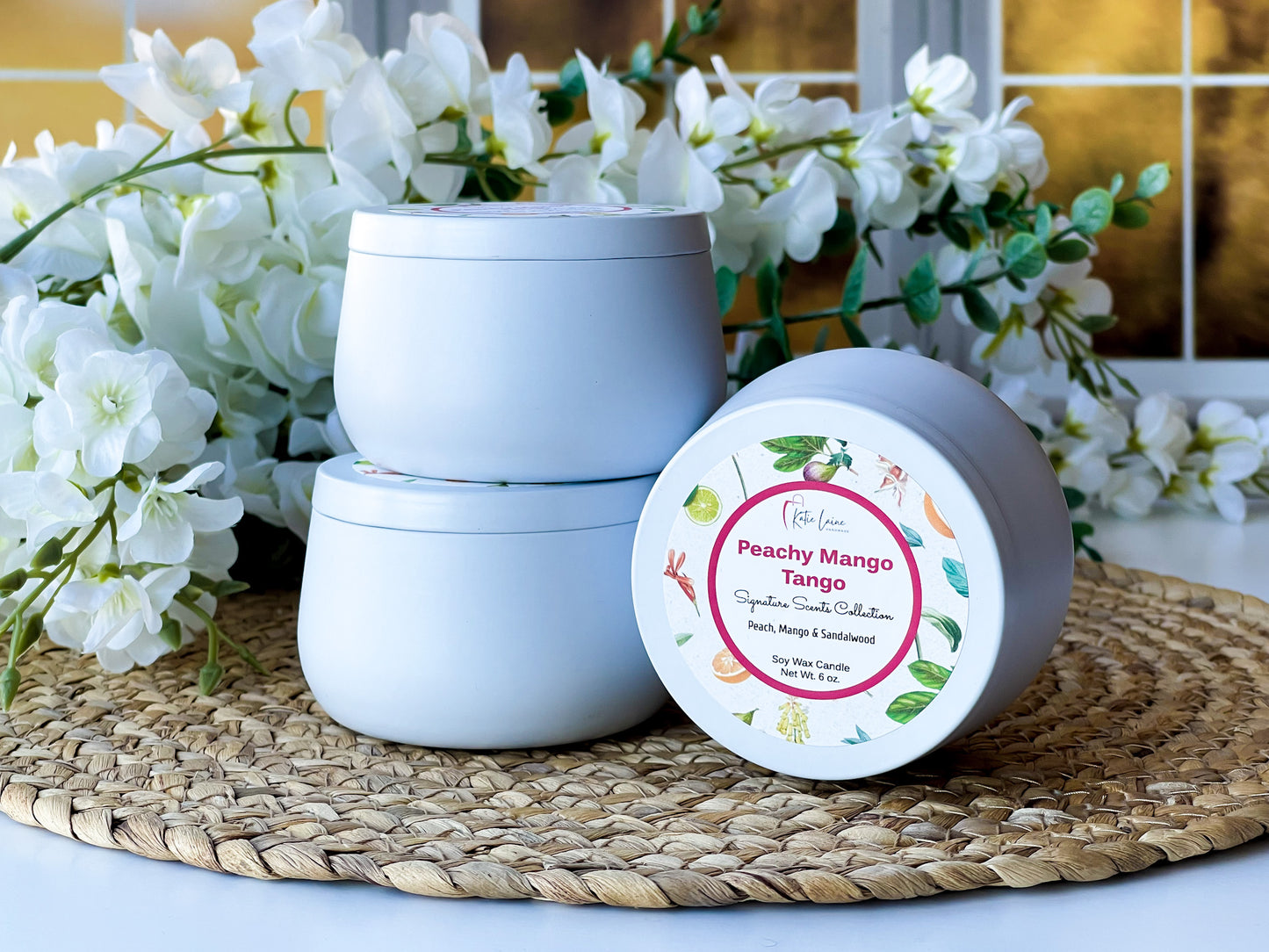 Peachy Mango Tango Clean Scent Candle - Handcrafted Aromatherapy in Soy Wax