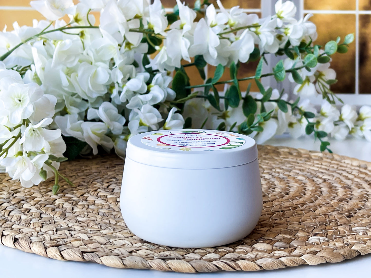 Peachy Mango Tango Clean Scent Candle - Handcrafted Aromatherapy in Soy Wax