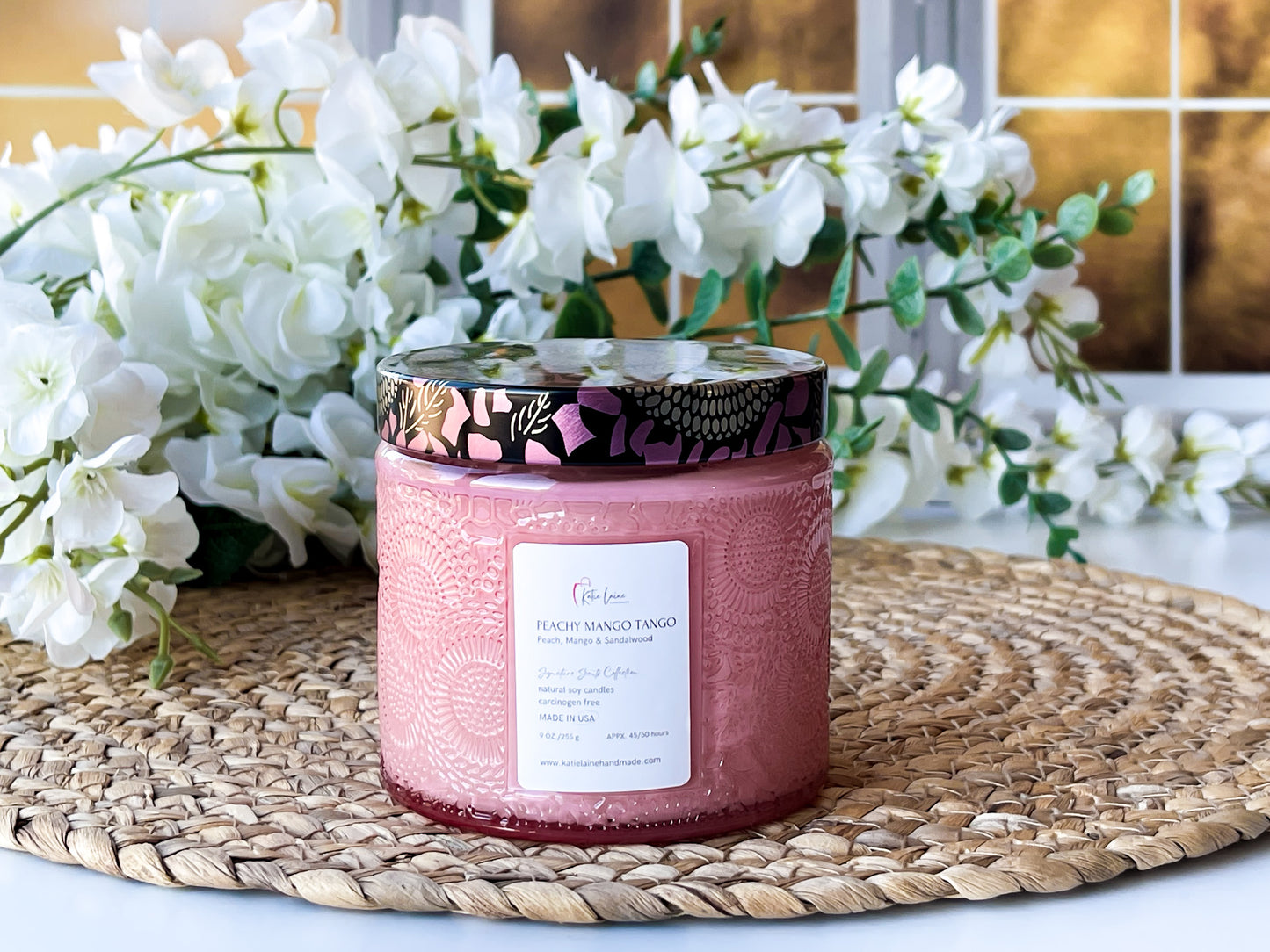 Peachy Mango Tango Clean Scent Candle - Handcrafted Aromatherapy in Soy Wax
